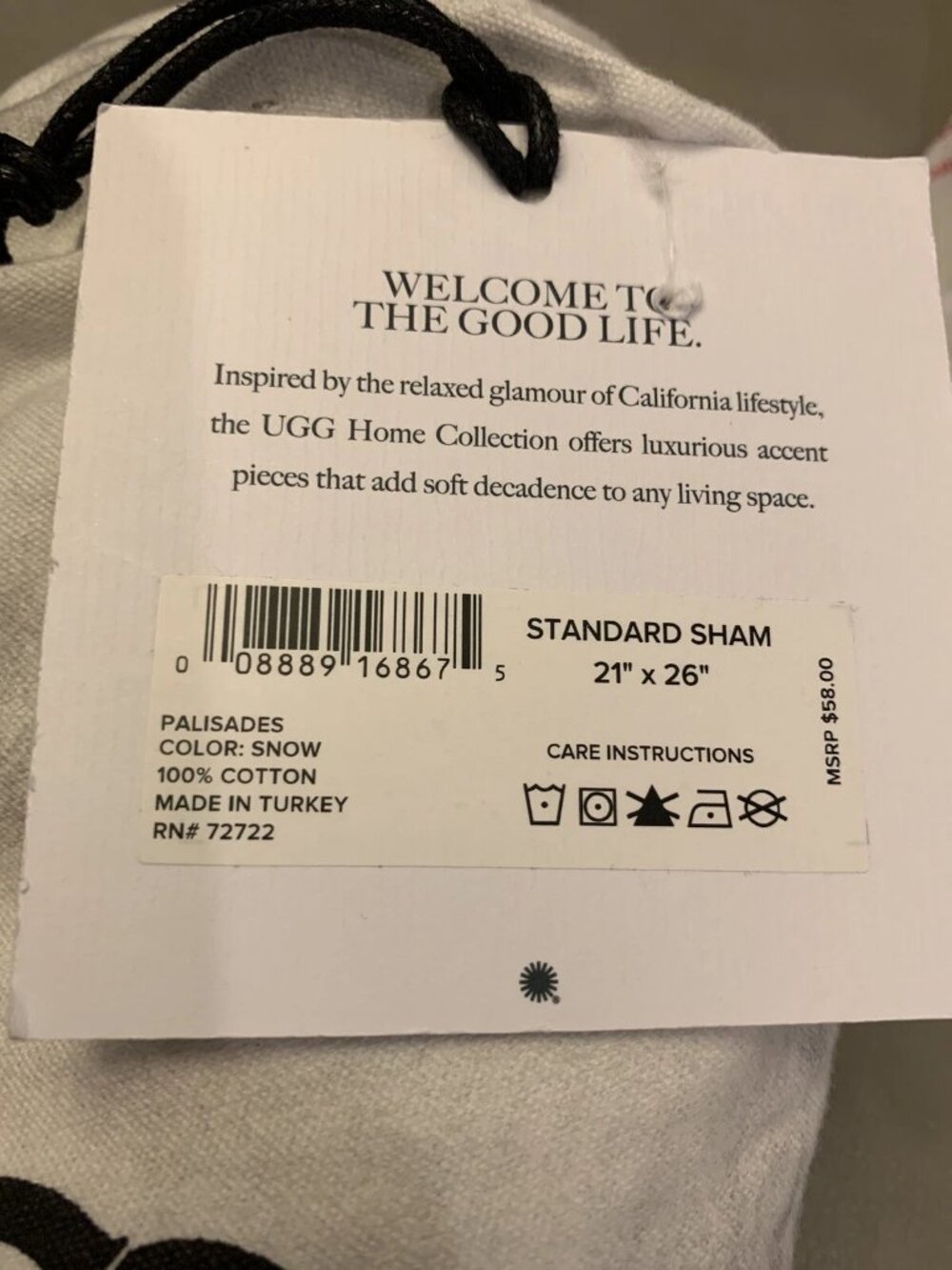 Ugg Pillow Standard Sham Snow Palisades Cotton Brand New Gray White